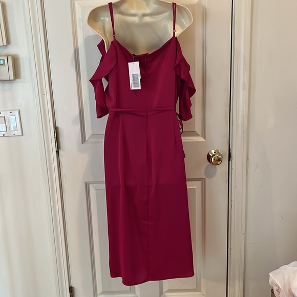 JustFab size 14 pink silky faux wrap dress perfect for wedding cold shoulder - Picture 9 of 14